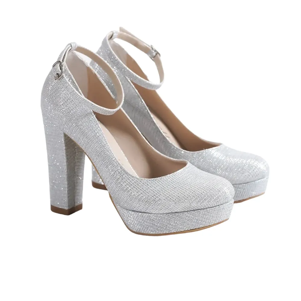 Silver Ankle Strap High Platform Heels for Women RA-210