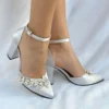 Silver Rhinestone Block Heel Pumps for Women RA-8001
