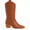 Tan Low Heel Suede Boots Women Knee High