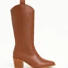 Tan Low Heel Suede Boots Women Knee High