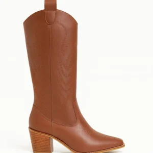 Tan Low Heel Suede Boots Women Knee High