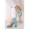 Turquoise Chunky Heel Ankle Strap Sandals MA-030
