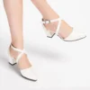 White Ankle Strap Block Heel Pumps for Women RA-803