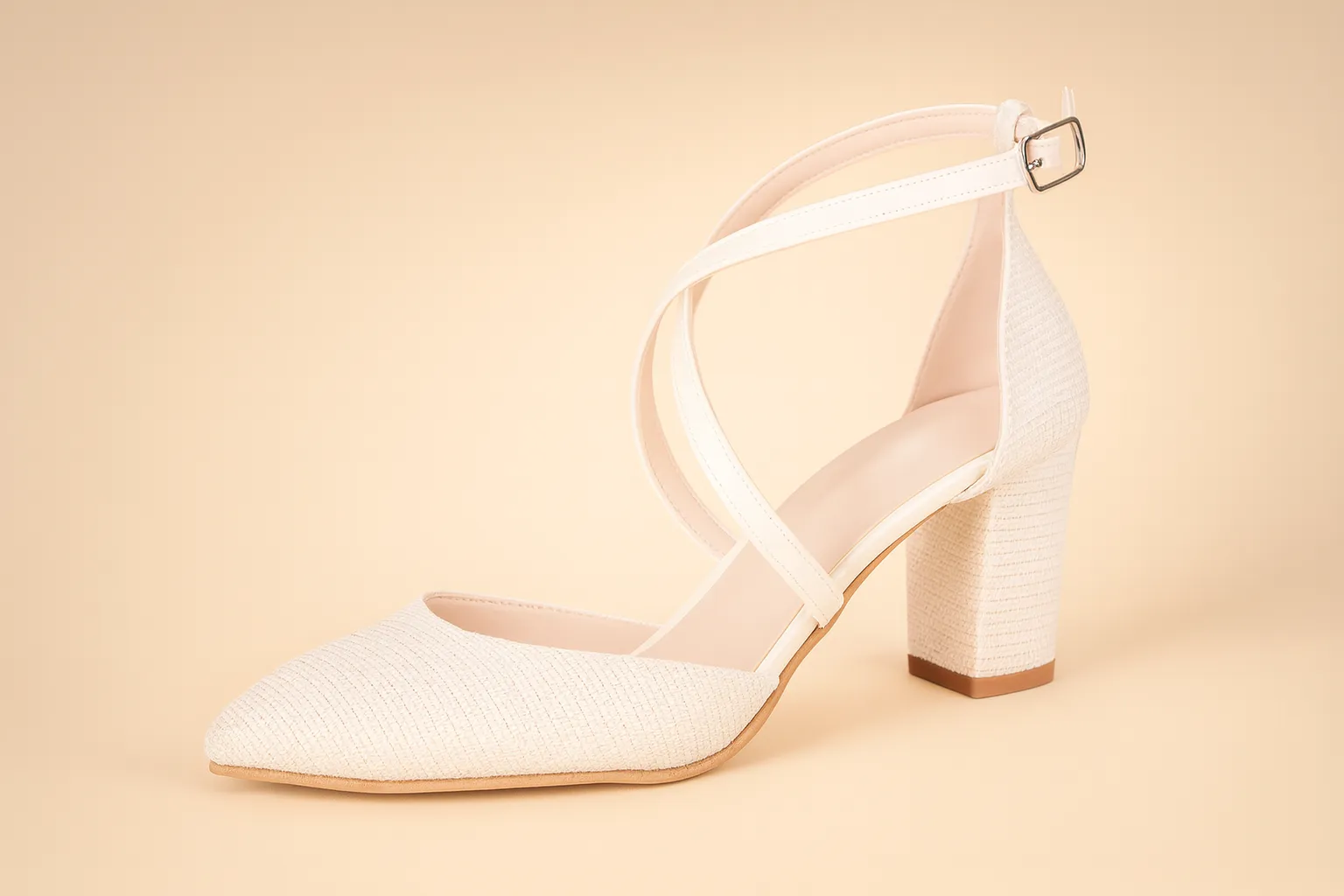 White Ankle Strap Block Heel Pumps for Women RA-803