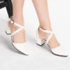 White Ankle Strap Block Heel Pumps for Women RA-803