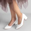White Block Heel Pumps for Women RA-162