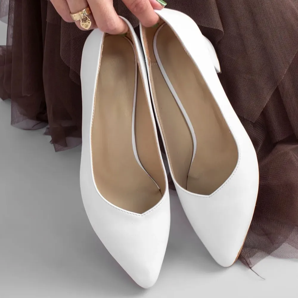 White Block Heel Pumps for Women RA-162
