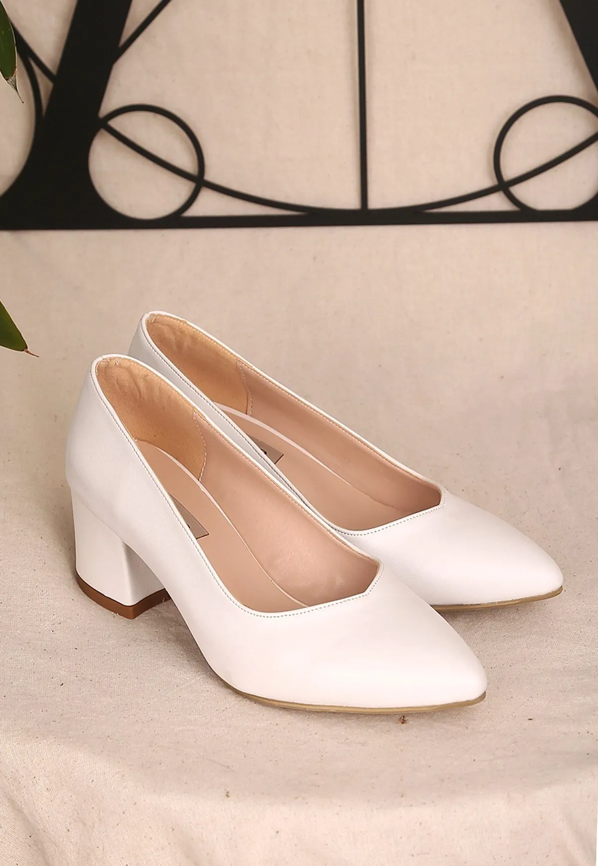 White Block Heel Pumps for Women RA-162