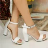 White Chunky Heel Ankle Strap Sandals MA-030