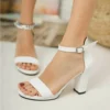 White Chunky Heel Ankle Strap Sandals MA-030