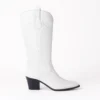 White Embroidered Low Heel Cowboy Boots for Women