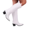 White Embroidered Low Heel Cowboy Boots for Women