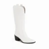White Embroidered Low Heel Cowboy Boots for Women