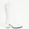 White Low Heel Suede Boots Women Knee High