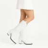 White Low Heel Suede Boots Women Knee High