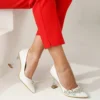 White Rhinestone Stiletto Heels for Women RA-510