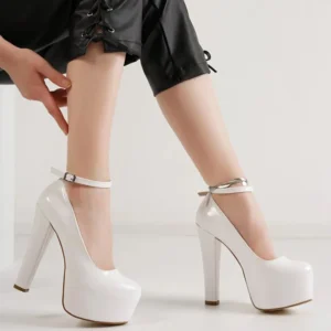 White Shiny Platform High Heel Shoes for Women RA-304