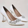 White Shiny Rhinestone Stiletto Heels for Women RA-510