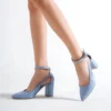 Womens Baby Blue Suede Block Heel Pumps RA-8030