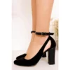 Womens Black Suede Block Heel Pumps RA-8030
