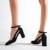 Womens Black Suede Block Heel Pumps RA-8030