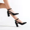 Womens Black Suede Block Heel Pumps RA-8030