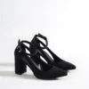 Womens Black Suede Block Heel Pumps RA-8030