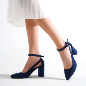 Womens Blue Suede Block Heel Pumps RA-8030