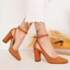 Womens Brown Suede Block Heel Pumps RA-8030