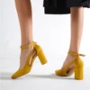 Womens Mustard Suede Block Heel Pumps RA-8030