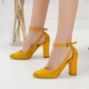 Womens Mustard Suede Block Heel Pumps RA-8030