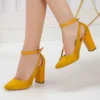 Womens Mustard Suede Block Heel Pumps RA-8030
