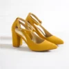 Womens Mustard Suede Block Heel Pumps RA-8030