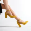 Womens Mustard Suede Block Heel Pumps RA-8030