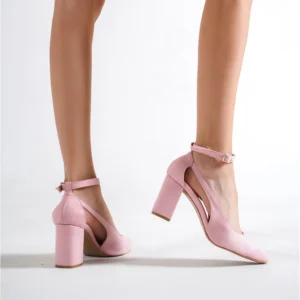 Womens Pink Suede Block Heel Pumps RA-8030