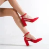 Womens Red Suede Block Heel Pumps RA-8030