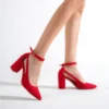 Womens Red Suede Block Heel Pumps RA-8030