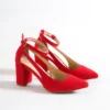 Womens Red Suede Block Heel Pumps RA-8030
