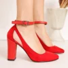 Womens Red Suede Block Heel Pumps RA-8030