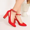 Womens Red Suede Block Heel Pumps RA-8030