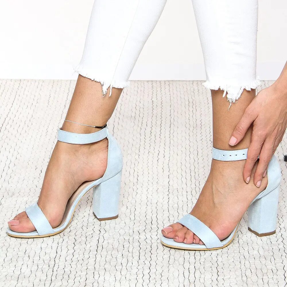 Baby Blue Chunky Heel Ankle Strap Sandals MA-030 - Görsel 2