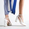 White Dressy Block Heel Ankle Strap Pumps RA-8030