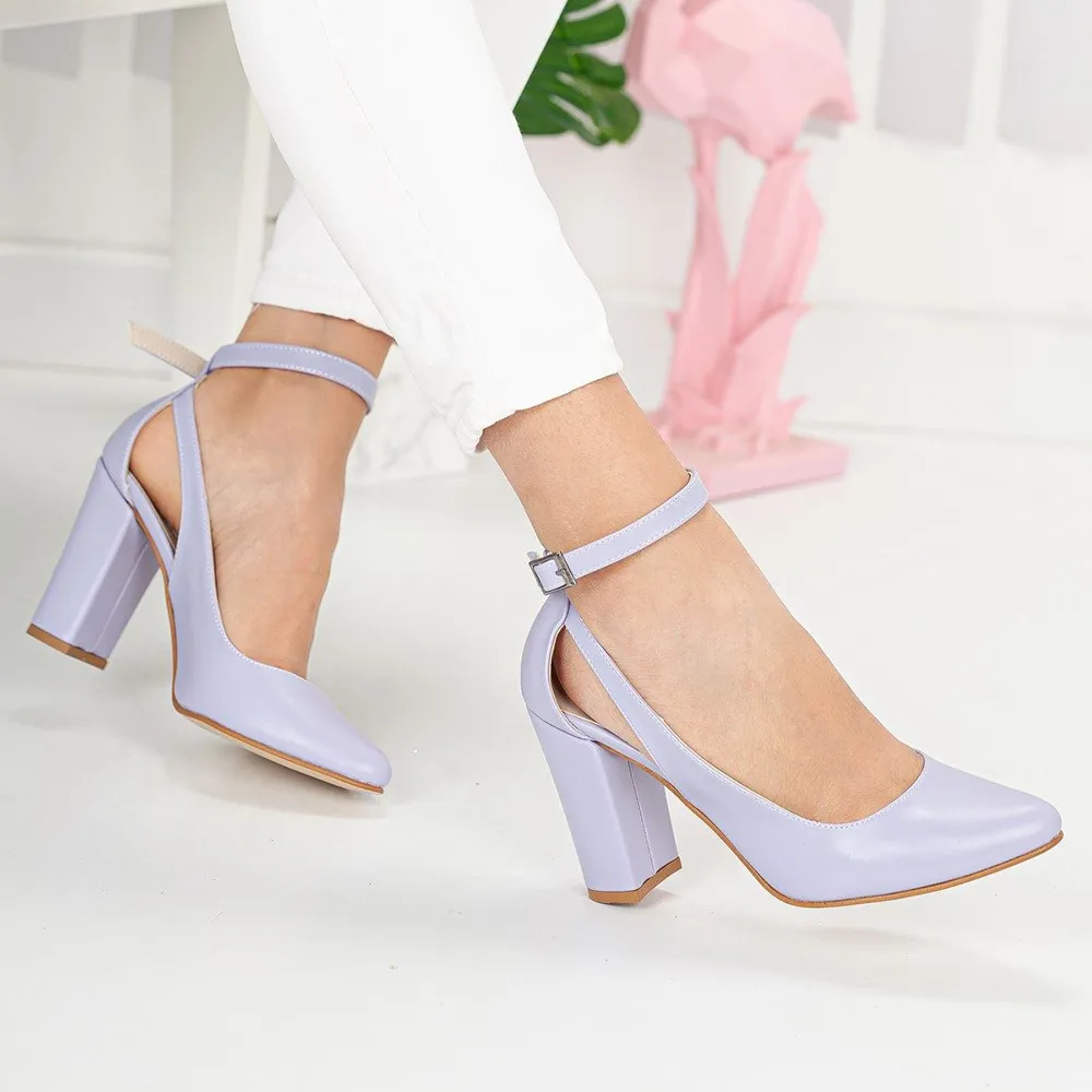 Lilac Dressy Block Heel Ankle Strap Pumps RA-8030