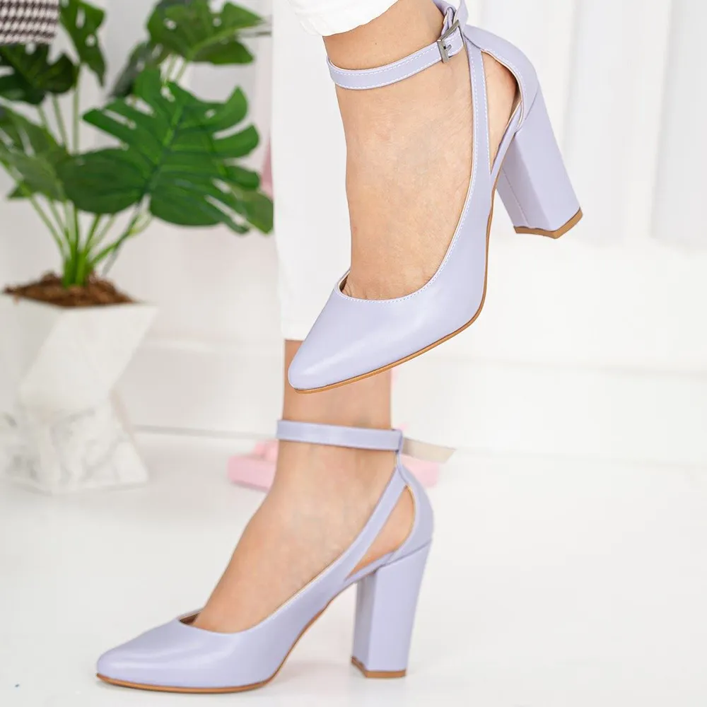 Lilac Dressy Block Heel Ankle Strap Pumps RA-8030