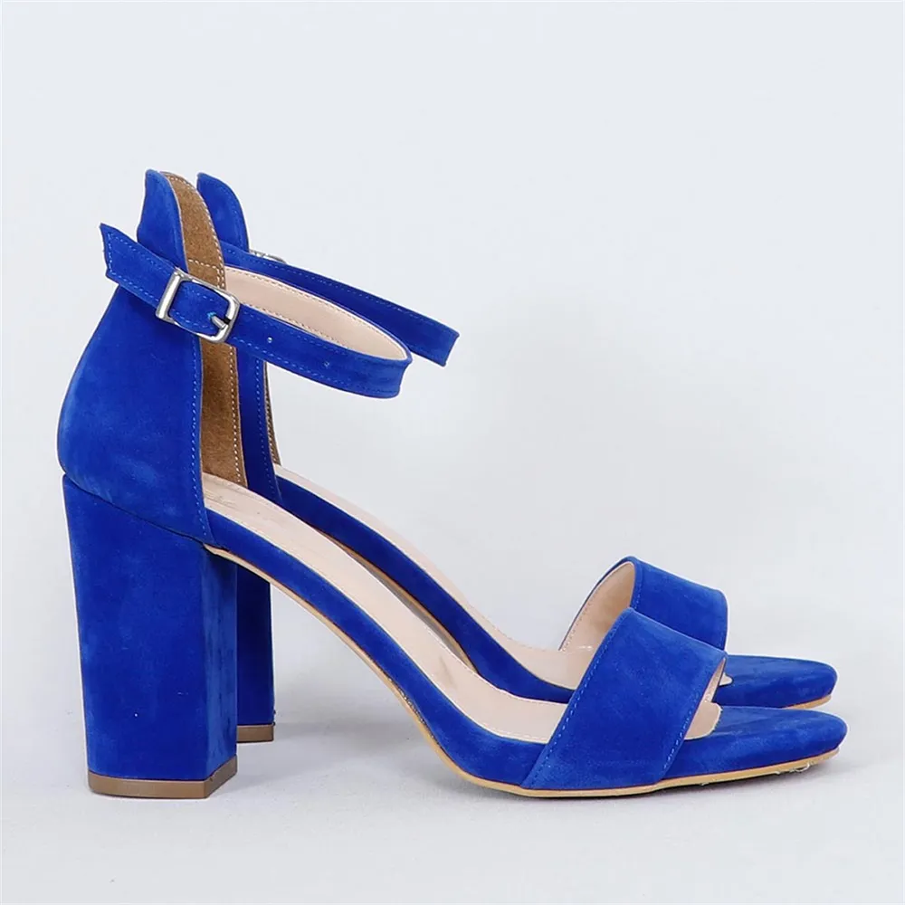 Sax Suede Chunky Heel Ankle Strap Sandals MA-030